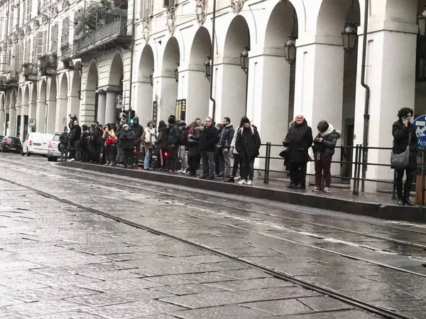 Turin Italy Circa November 2018 People Bus Stop — Stock Photo, Image