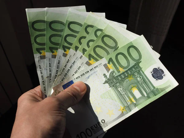 Európai Unió Pénzneme Eurobankjegyek Kézben Tartása Átadása Eur — Stock Fotó