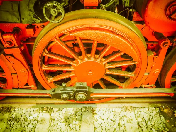 Detalhe Antigo Trem Vapor Locomotiva Veículo Vintage Retro — Fotografia de Stock