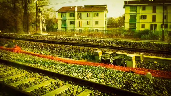 Vias Férreas Ferroviárias Para Trem Transporte Público Ambiente Suburbano Vintage — Fotografia de Stock