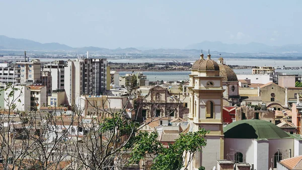 Letecký Pohled Město Pohledu Směrem Přístavu Cagliari Itálie — Stock fotografie