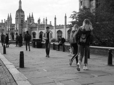 Cambridge, İngiltere - Ekim 2018 yaklaşık: King's College siyah beyaz