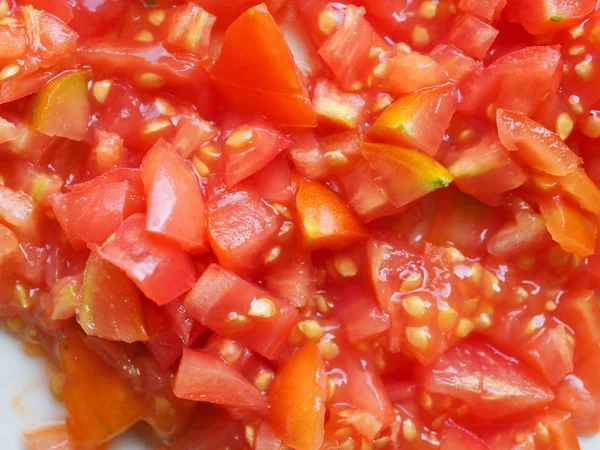 Hackad Tomat Beredning För Pizza Vegetarisk Mat — Stockfoto