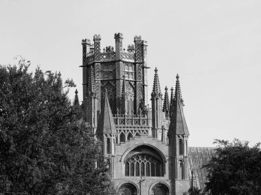 Ely, İngiltere'de siyah beyaz Ely Katedrali (eski adıyla Kilisesi, St Etheldreda ve St Peter ve kilise kutsal ve bölünmemiş Trinity)