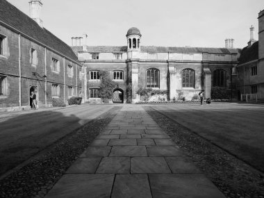 Cambridge, İngiltere - Ekim 2018 yaklaşık: Gonville ve Caius College siyah beyaz