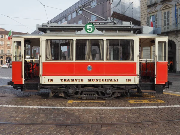 Turin Italien Dezember 2018 Oldtimer Straßenbahn 116 Baujahr 1911 Beim — Stockfoto