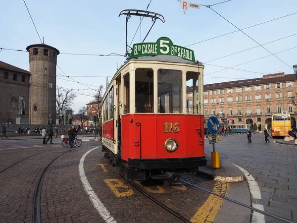 Turin Italie Circa Décembre 2018 Tram Vintage 116 Construit 1911 — Photo