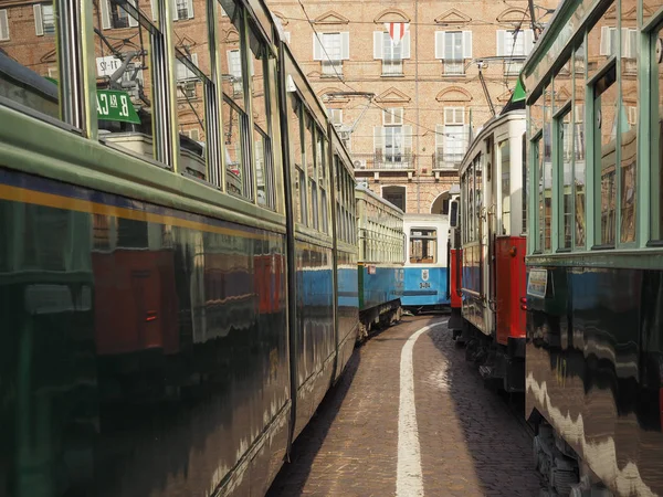 Torino Talya Yaklaşık Aralık 2018 Vintage Tramvaylar Torino Tramvay Festivali — Stok fotoğraf