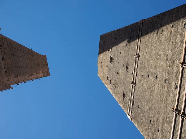 Torre Garisenda Torre Degli Asinelli Turnuri Înclinate Aka Due Torri — Fotografie, imagine de stoc