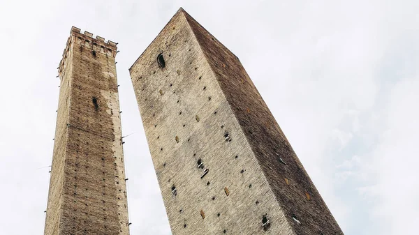 Torre Garisenda Torre Degli Asinelli Torres Inclinadas Alias Due Torri — Foto de Stock
