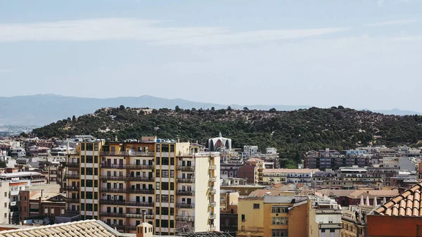 Letecký Pohled Město Pohledu Směrem Přístavu Cagliari Itálie — Stock fotografie