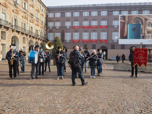 Turín Itálie Cca Prosince 2018 Banda Del Roero Pochodové Kapely — Stock fotografie