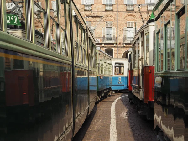 Turin Italy Circa December 2018 Винтажные Трамваи Туринском Фестивале Тележек — стоковое фото