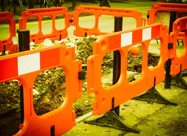 Barrera Tráfico Público Para Obras Temporales Vintage Retro —  Fotos de Stock