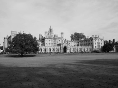 Cambridge, İngiltere - Ekim 2018 yaklaşık: St John's College siyah beyaz