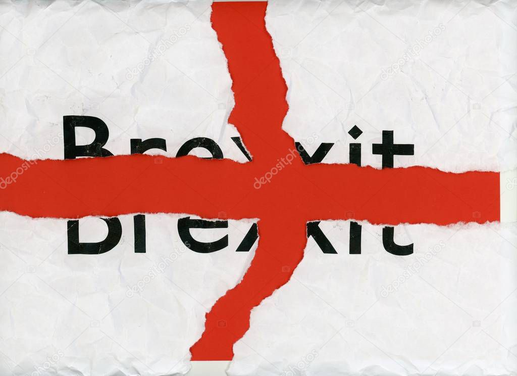 Torn paper with word Brexit representing the growing request to revoke Article 50 to stop Brexit and remain in the EU, after the ECJ decision and May deal failure