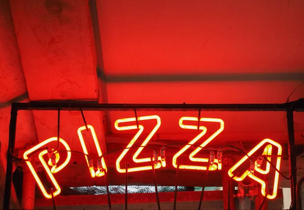 Červená Neon Sign Pizza Pizzerie — Stock fotografie