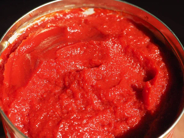 Sauce Ketchup Double Concentré Tomate Rouge Dans Une Boîte Conserve — Photo