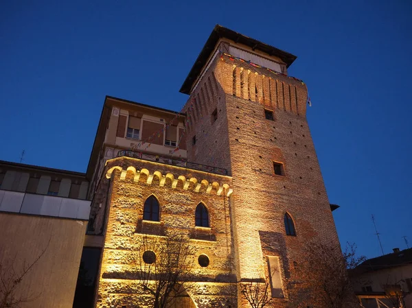 Torre Ortaçağ Kulesi Şatosu Geceleri Talya Settimo Torinese — Stok fotoğraf