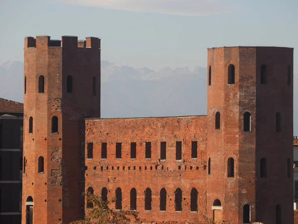 Porta Palatina Palatinus Gate Romjai Torinóban Olaszországban — Stock Fotó