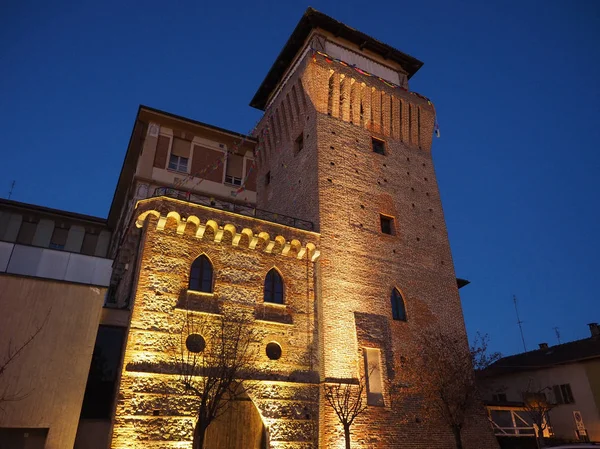 Torre Medievale Torre Medieval Castillo Por Noche Settimo Torinese Italia —  Fotos de Stock
