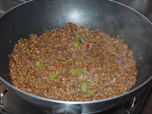 Matlagning Linser Puls Baljväxter Grönsaker Vegetarisk Mat — Stockfoto