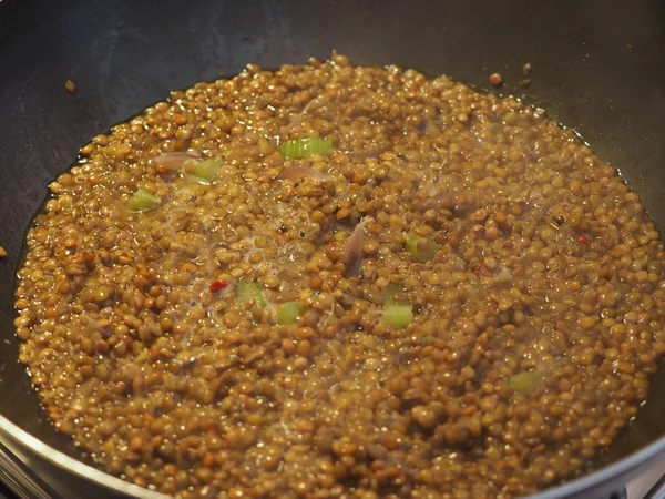 Matlagning Linser Puls Baljväxter Grönsaker Vegetarisk Mat — Stockfoto