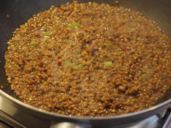 Matlagning Linser Puls Baljväxter Grönsaker Vegetarisk Mat — Stockfoto