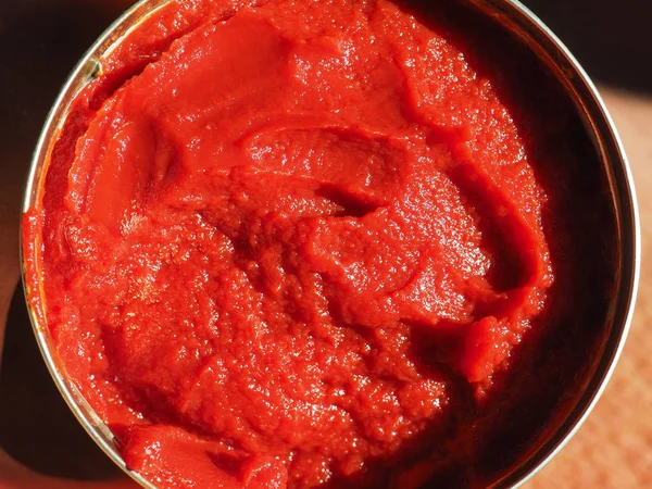 Tomate Rojo Doble Concentrado Salsa Ketchup Pasta Una Lata — Foto de Stock