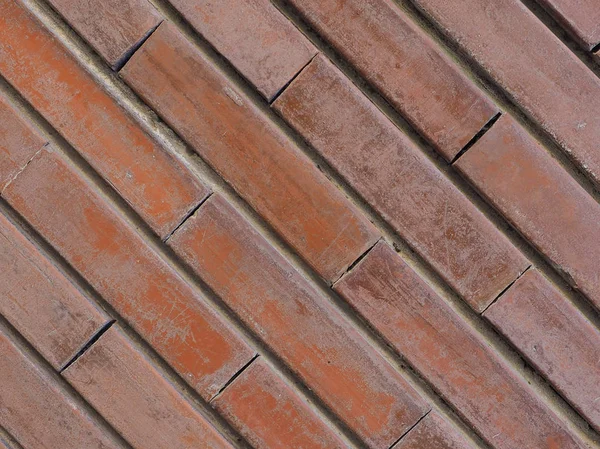 Rote Ziegelwand Nützlich Als Hintergrund Mit Diagonalen Kacheln — Stockfoto