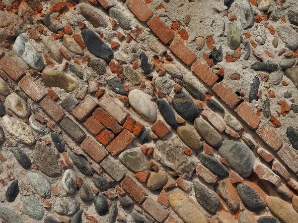 Antike Ziegel Und Steinmauer Nützlich Als Hintergrund Mit Diagonalen Kacheln — Stockfoto