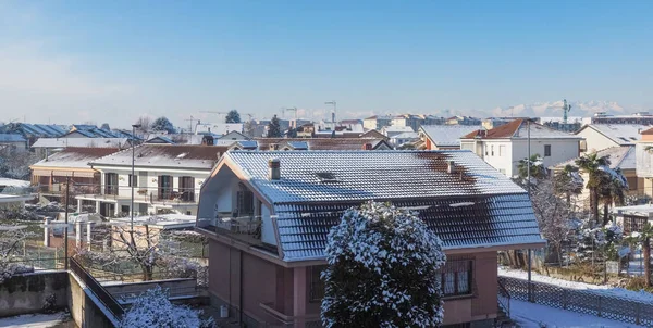 Büyük Geniş Panoramik Hava Görünümünü Şehir Settimo Torinese Talya Ile — Stok fotoğraf