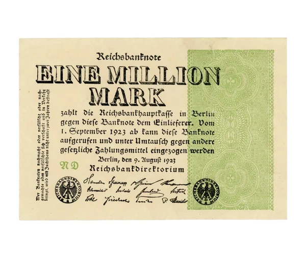 Eine Million Mark (meaning One Million Mark) year 1923 banknote inflation money from Weimar Republic