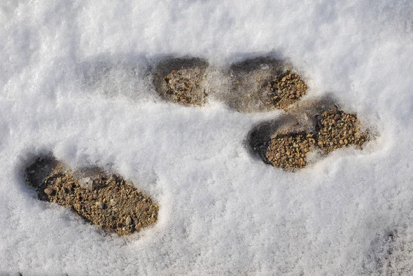 Pegadas Impressões Deixadas Por Uma Pessoa Caminhando Neve — Fotografia de Stock
