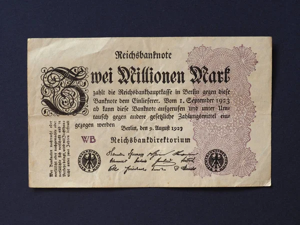 Zwei Millionen Mark Meaning Two Million Mark Year 1923 Banknote — Stock Photo, Image