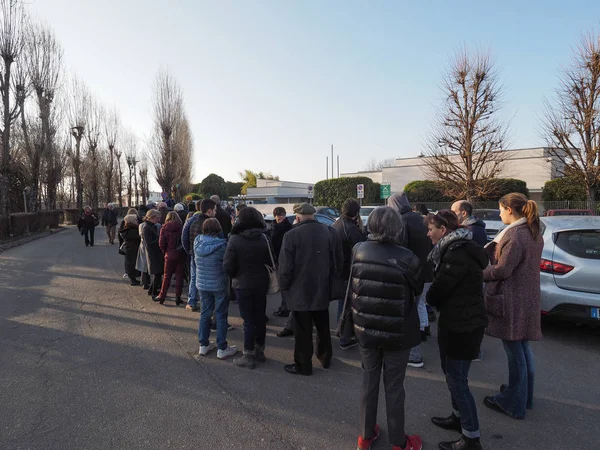 Alba Italy Circa February 2019 People Queueing Visit Exhibition Fondazione — Stock Photo, Image