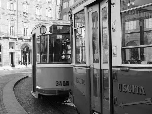 Vintage allemand 3404 tram au Festival Turin Trolley en noir et — Photo