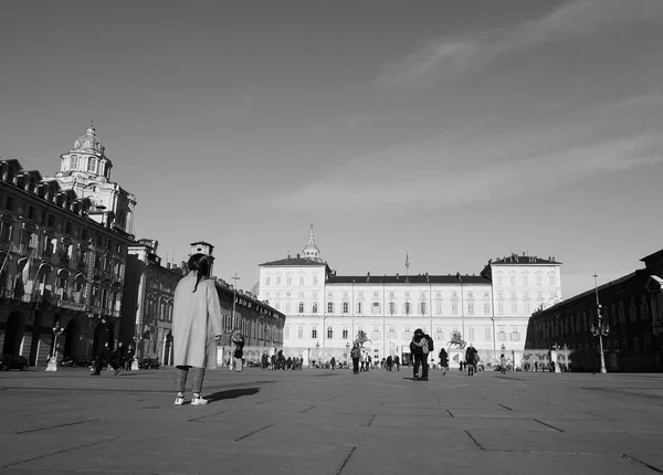 Palazzo Reale em Turim em preto e branco — Fotografia de Stock