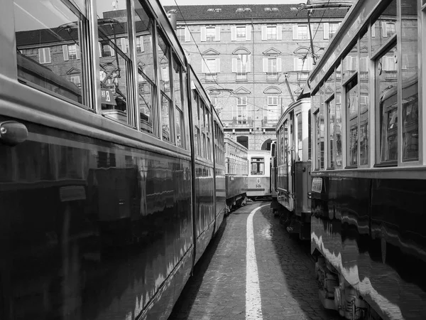 Siyah beyaz Torino tramvay Festivali'nde Vintage tramvay — Stok fotoğraf