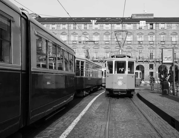 Tranvía Vintage 502 en el Trolley Festival de Turín en blanco y negro — Foto de Stock