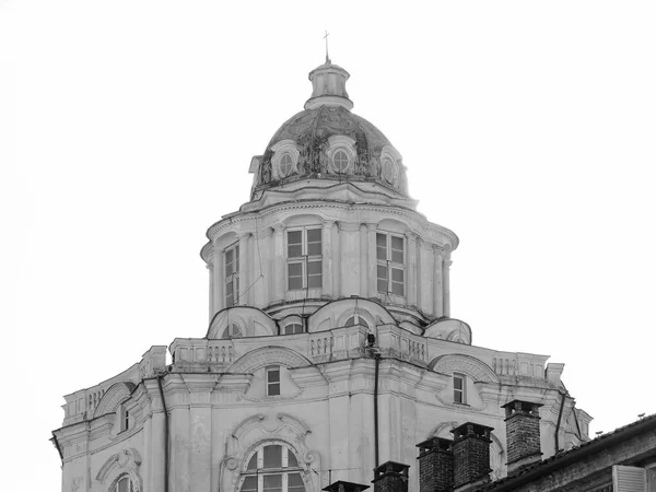 Kościół San Lorenzo w Turynie w czerni i bieli — Zdjęcie stockowe