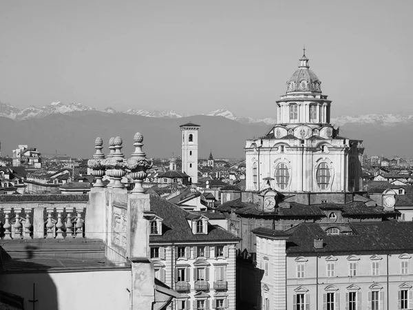 Luchtfoto van Turijn in zwart-wit — Stockfoto