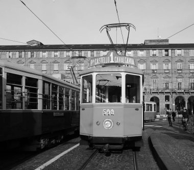 Siyah ve beyaz, Torino tramvay Festivali'nde Vintage 502 tramvay