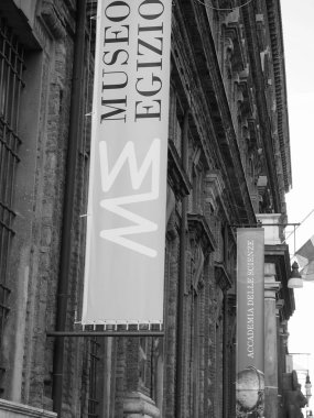 Siyah beyaz Torino'da Mısır Müzesi (Museo Egizio)
