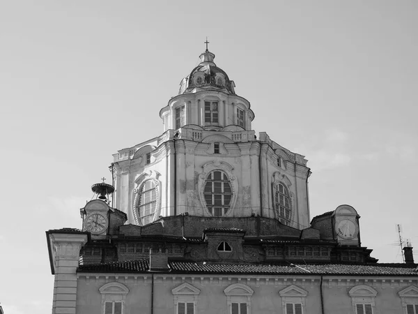 Igreja de San Lorenzo em Turim em preto e branco — Fotografia de Stock