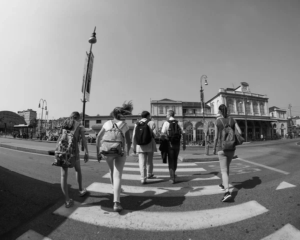 Porta Susa station in Turin in black and white — Stock Photo, Image