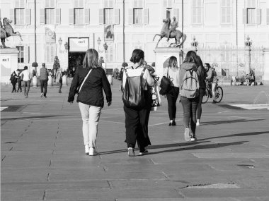 Piazza Castello Torino'da Meydanı'nda siyah ve beyaz