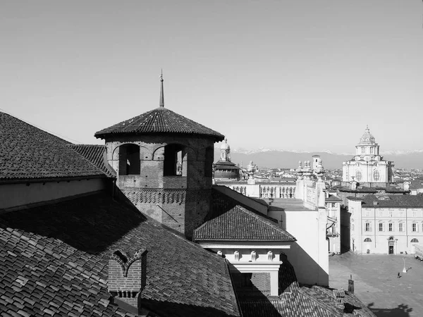 Turin havadan görünümü siyah beyaz — Stok fotoğraf