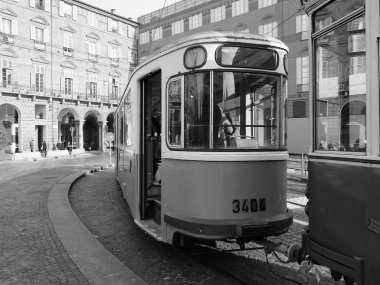 Siyah Torino tramvay Festivali'nde Vintage Almanca 3404 tramvay ve 