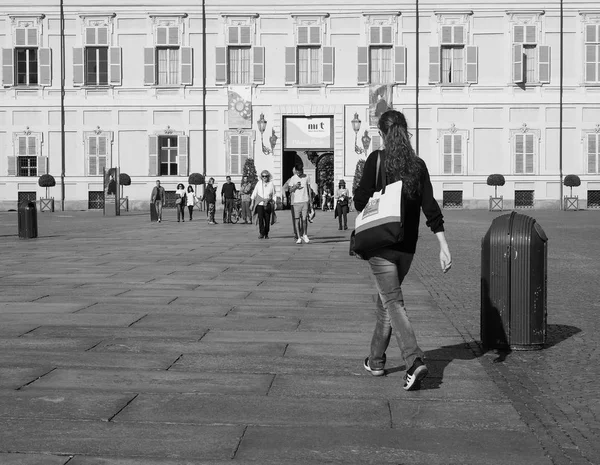 Piazza Castello tér-Torino-fekete-fehér — Stock Fotó